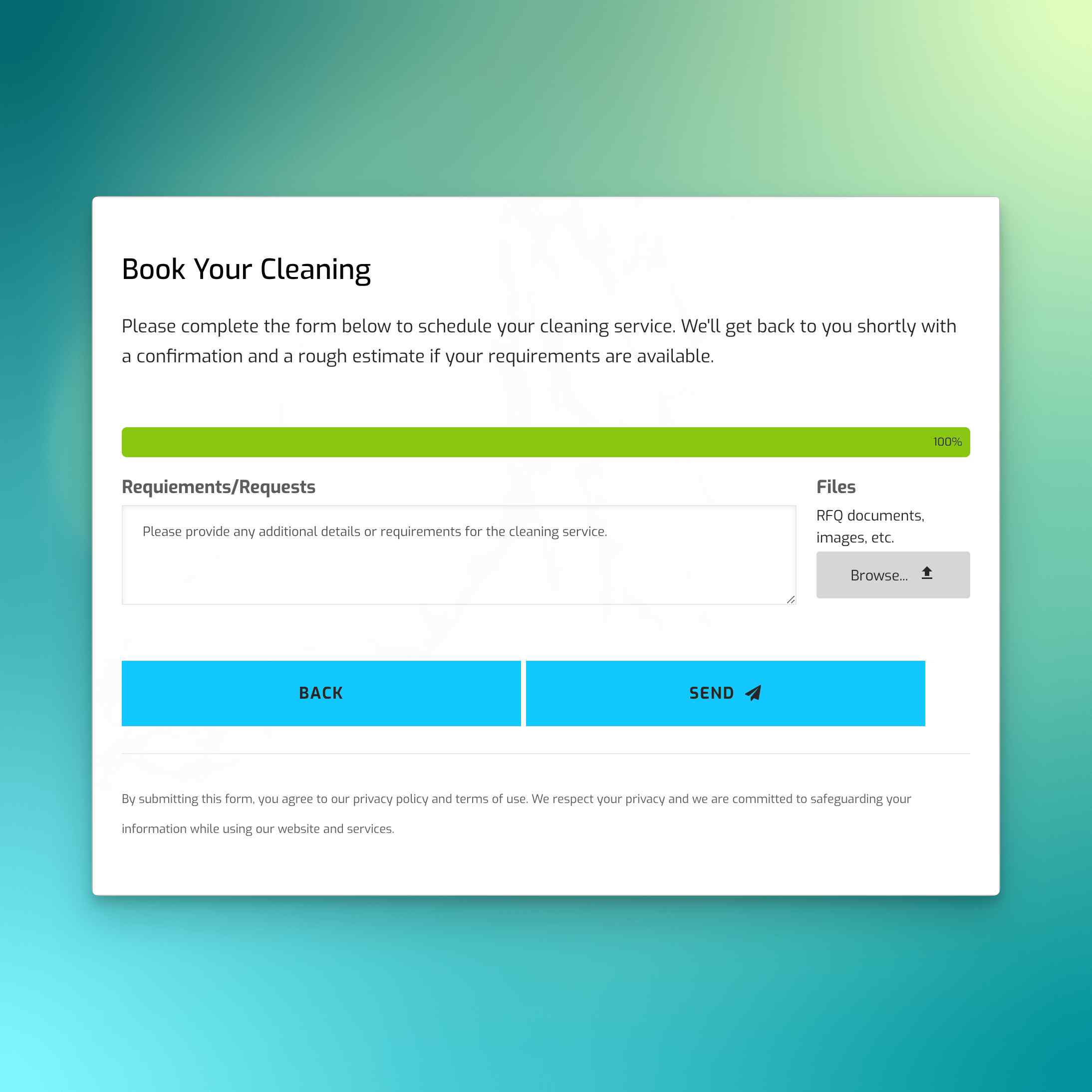 Complete Clean - Upgraded Online Booking Form Preview (Request Detail)