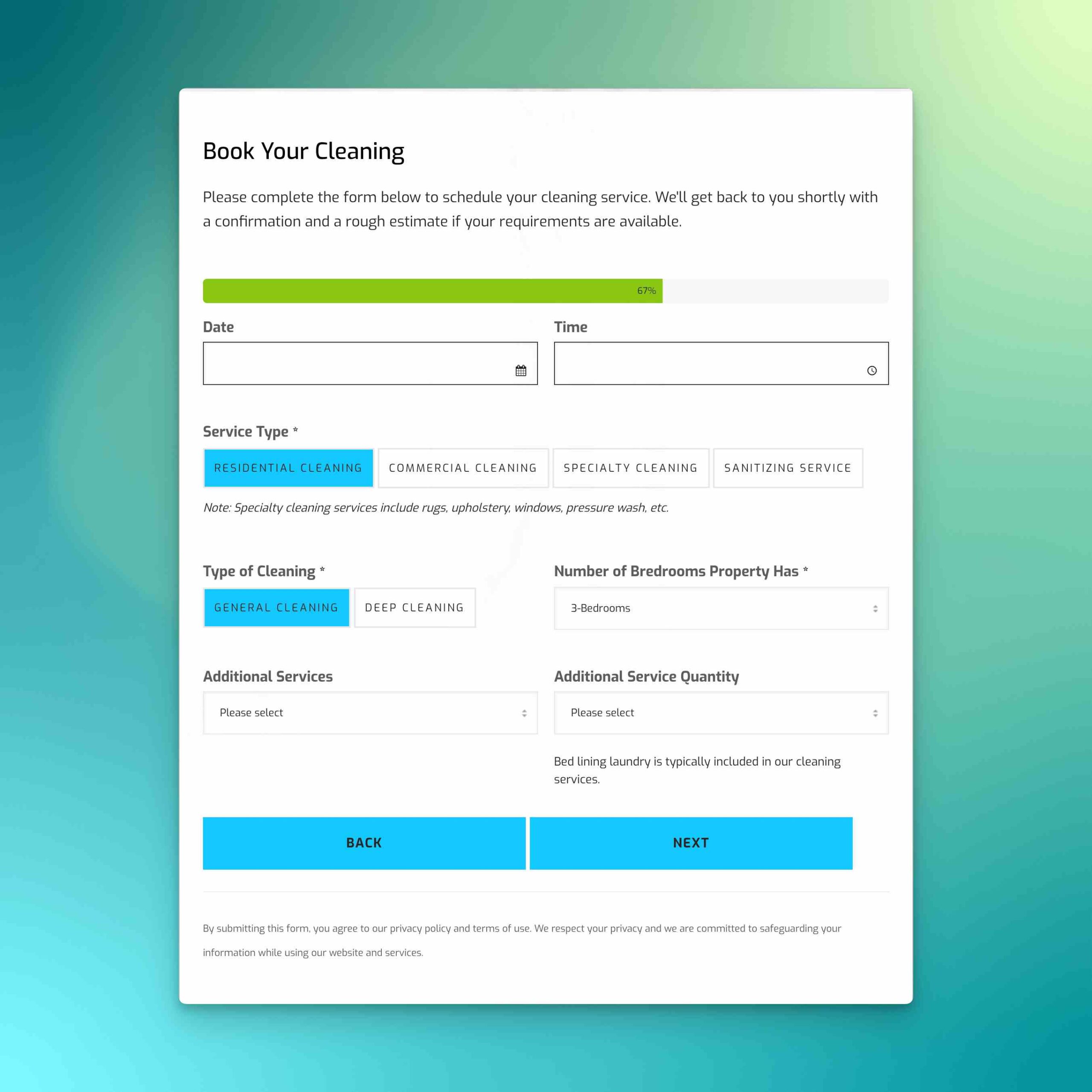 Complete Clean - Upgraded Online Booking Form Preview (Service Detail)