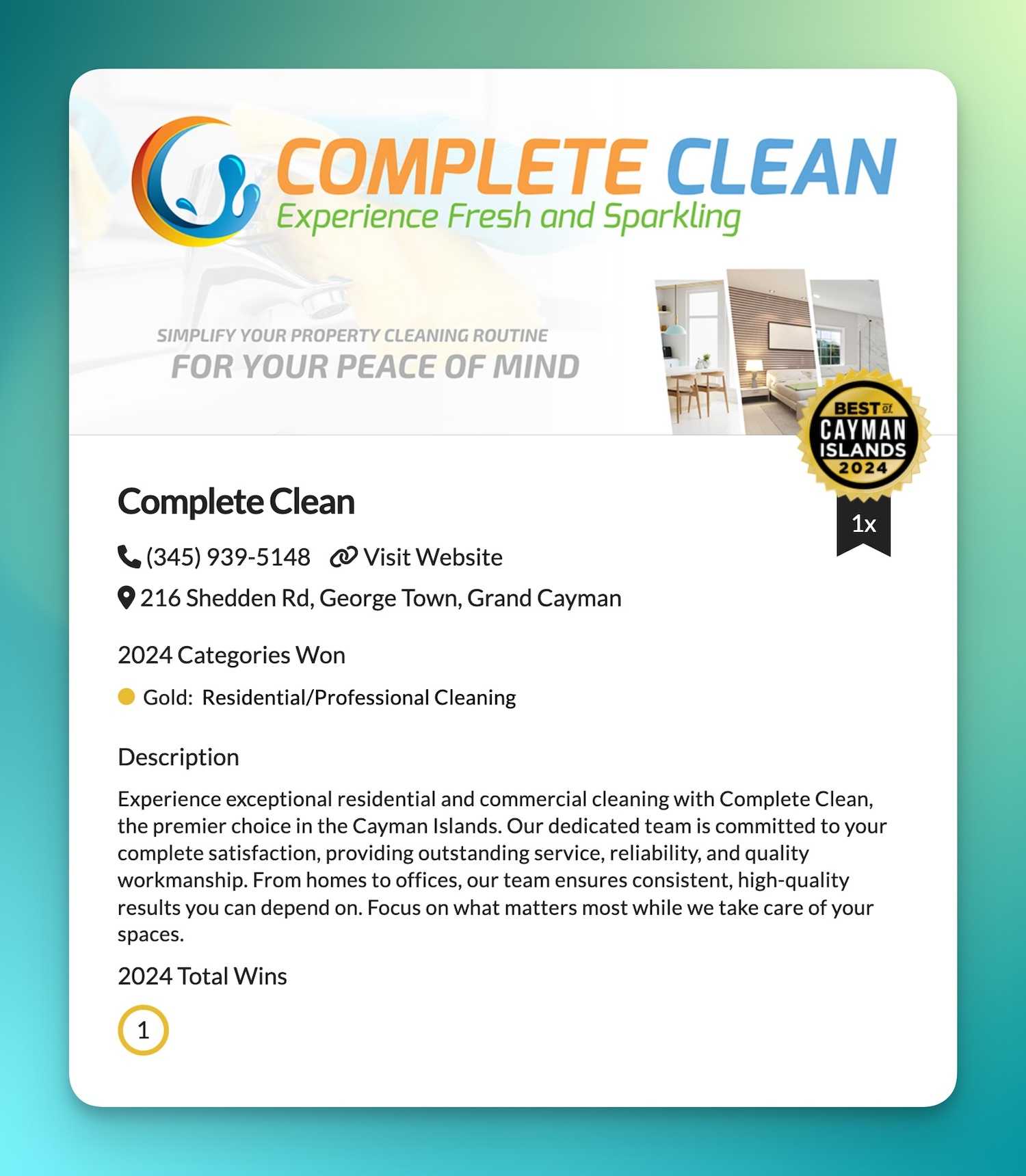 Complete Clean Wins 'Best Cleaning Services' Award in Cayman Islands for Second Year